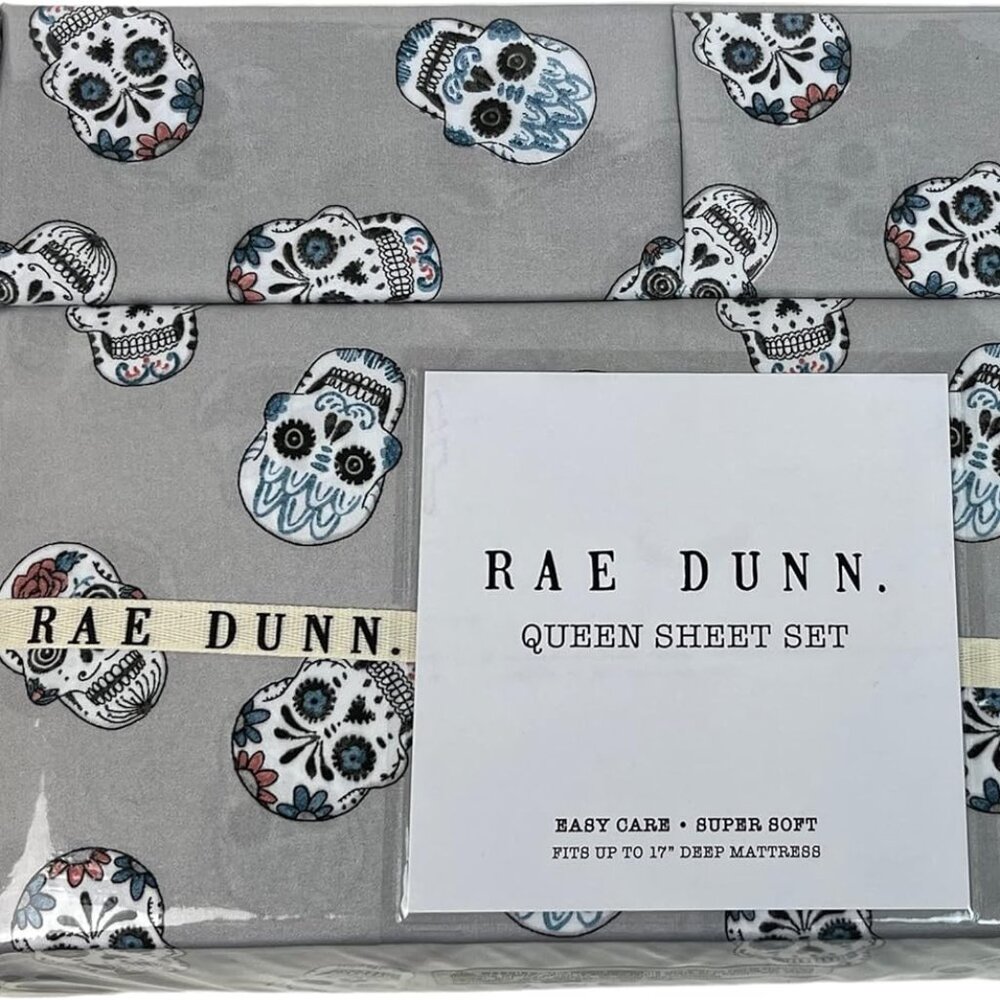 Rae Dunn Day of The Dead Skull Queen Size Sheet Halloween Dia De Los Muertos